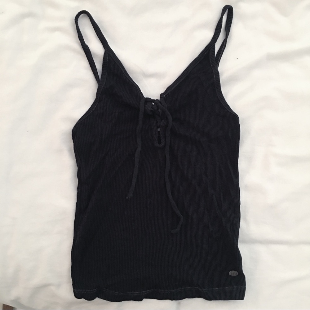 Navy Blue Lace up Cropped Tank Top